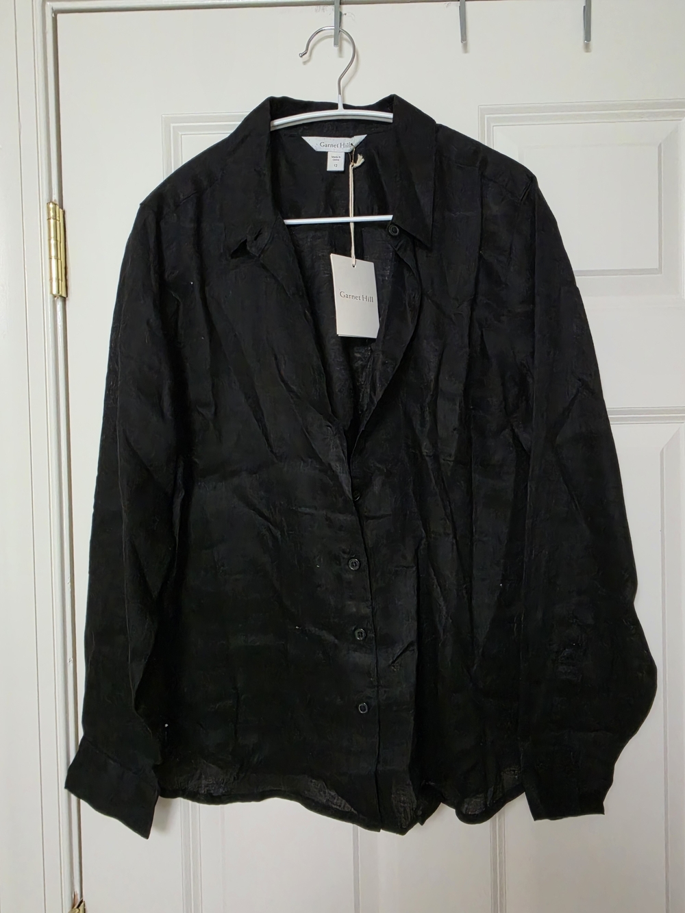 Garnet Hill Black Linen Button Down Shirt